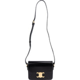 Celine Black Shiny Classic Boxcalf Leather Small Triomphe Crossbody Bag