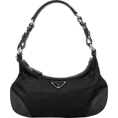 Prada Tessuto and Leather Triangle Hobo Shoulder Bag