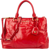 Miu Miu Red Leather Vitello Shine Tote Handbag