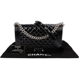 Chanel Quilted Patent Caviar Leather Large Boy Single Flap Crossbody Bag