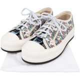 Christian Dior White Multicolor Cotton Embroidered Flowers & Butterfly's Walk'N Platform Sneakers (37)