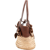 Miu Miu Leather Studded Flower Raffia Basket Shoulder Bag