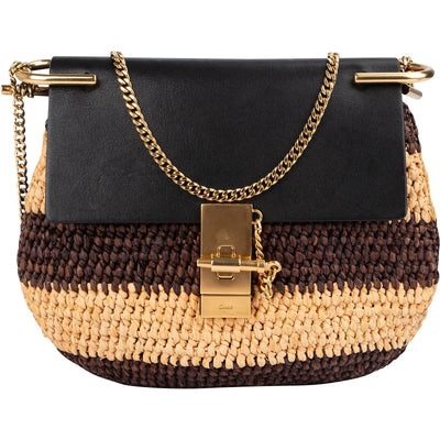 Chloé Raffia and Leather Drew Crossbody Bag