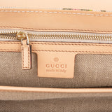Gucci Rose Leather Flora Print Canvas Bamboo Top Handle Handbag