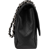 Chanel Quilted Caviar Leather Palladium Jumbo Single Flap Crossbody Bag