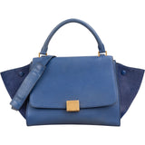 Celine Blue Suede & Grained Calfskin Trapeze Handbag