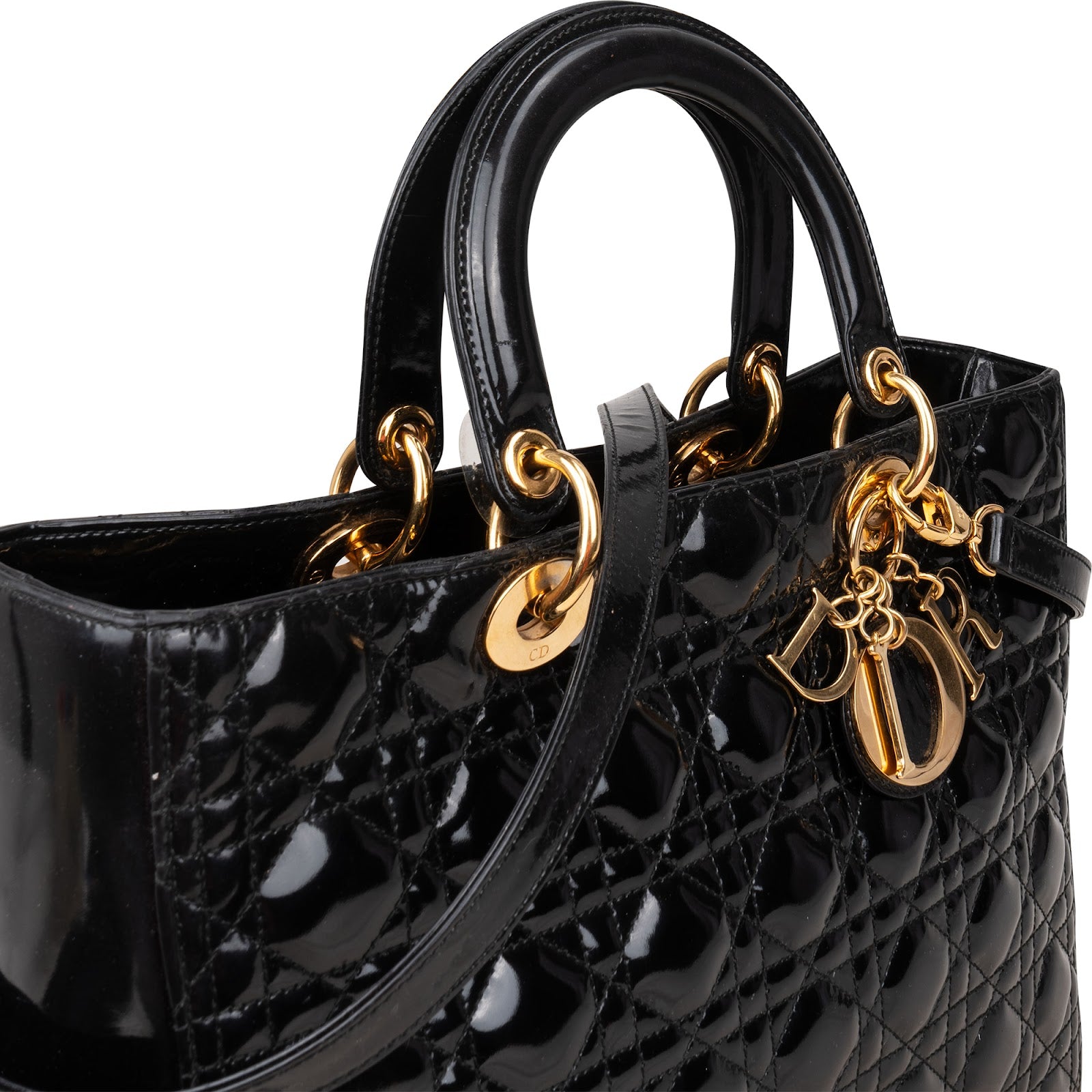 Christian Dior Quilted Patent Leather Lady Dior Handbag - vintageandkickz