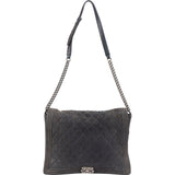 Chanel XXL Quilted Glittered Suede Boy Single Flap Maxi Crossbody Bag
