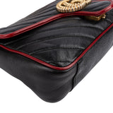 Gucci Black Matelassé Leather Red Edges GG Marmont Crossbody Bag