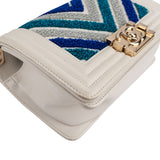 Chanel Sequin Embellishment Chevron Calf Leather Boy Single Flap Crossbody Bag