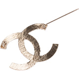 Chanel Gold Tone Perforated CC Brooch