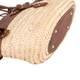 Miu Miu Leather Studded Flower Raffia Basket Shoulder Bag