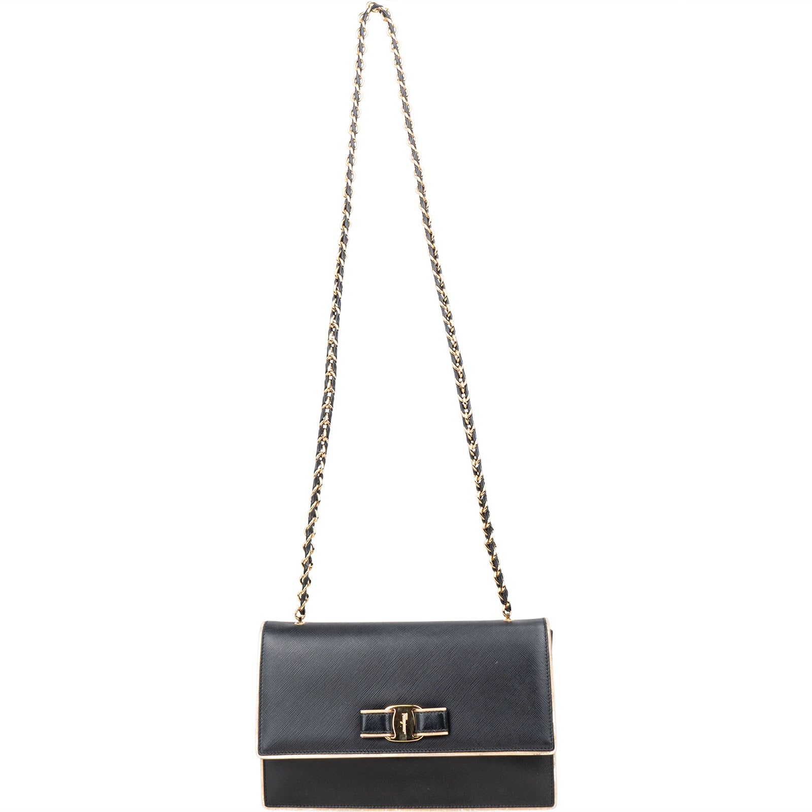 Salvatore Ferragamo Saffiano Leather Vara Bow Crossbody Bag - vintageandkickz