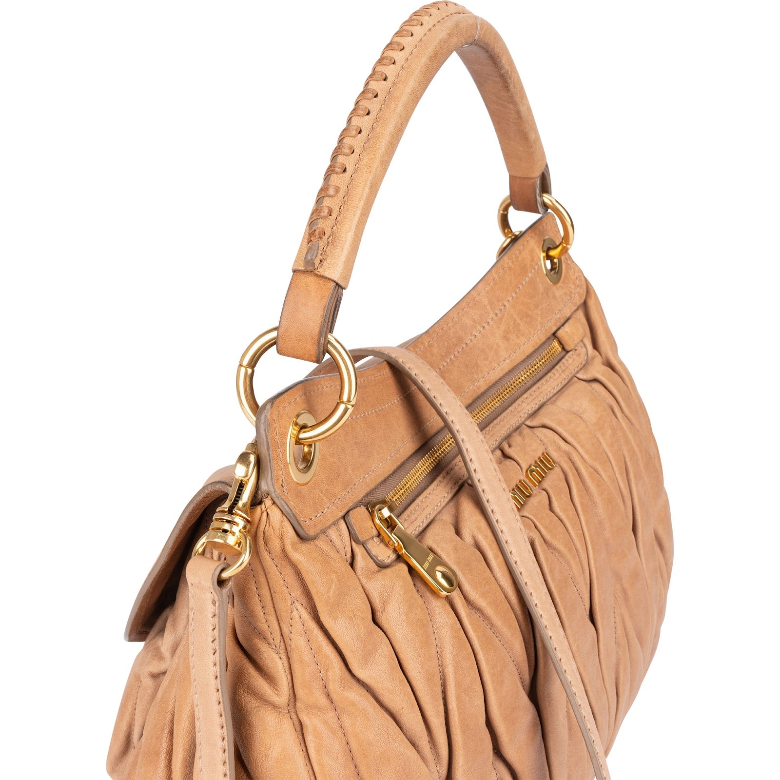 Miu Miu Matelassé Nappa Leather Hobo Handbag - vintageandkickz