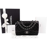 Chanel Quilted Lambskin Palladium Jumbo Double Flap Crossbody Bag