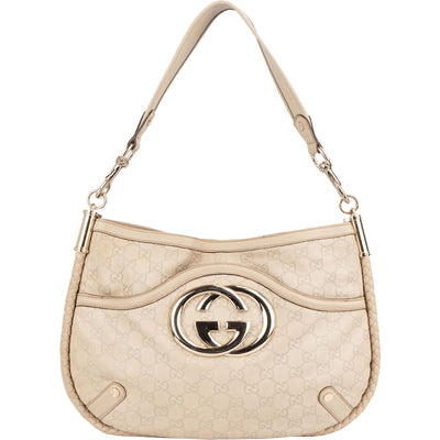 Gucci Guccissima Leather and Woven Leather Britt Hobo Shoulder Bag