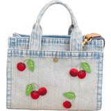 Coach Field Tote 22 in Signature Denim Cherry Embroidery Handbag