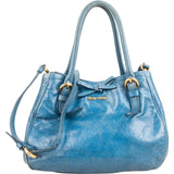 Miu Miu Blue Vitello Lux Leather Small Front Bow Handbag