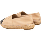 Chanel Beige Leather CC Cap Toe Espadrilles Shoes (37)