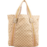 Gucci Monogram GG Canvas Metallic Web Stripe Tote Hobo Handbag