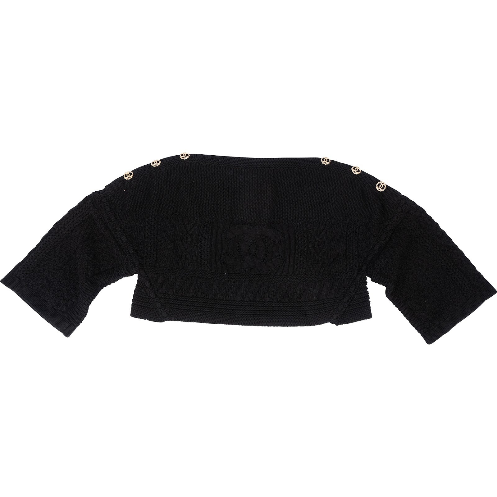 Chanel Black Knit CC Emblem Cable Cropped Sweater (FR 36 / DE 34) xx Größe - vintageandkickz