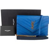Saint Laurent Chevron Grain de Poudre Wallet On Chain Crossbody Bag - vintageandkickz