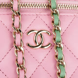 Chanel Pink Green Bicolor Quilted Lambskin Top Handle Vanity Case Crossbody Handbag
