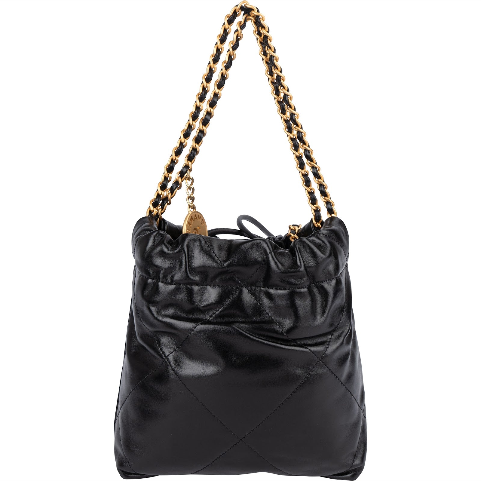 Chanel 22 Stitching Lambskin Small Drawstring Bag Handbag - vintageandkickz