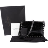 Valentino Garavani Black Line Crinkled Shine Leather Rockstud Flap Crossbody Bag