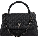 Chanel Quilted Caviar Leather Palladium Coco Handle Single Flap Handbag
