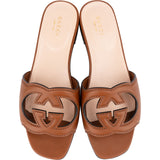Gucci Brown Leather Interlocking G Slide Sandals (36,5)
