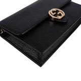 Gucci Grained Leather Interlocking GG Wallet On Chain Crossbody Bag