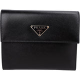 Prada Black Saffiano Leather Triangle Emblem Wallet