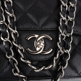 Chanel Quilted Caviar Leather Palladium Maxi Double Flap Crossbody Bag
