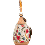 Gucci Leather and Canvas Flora Bamboo Handbag