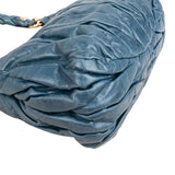 Miu Miu Blue Leather Vitello Lux Pleated Handbag
