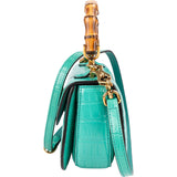 Gucci Turquoise Exotic Leather Crocodile Bamboo 1947 Mini Top Handle Crossbody Bag