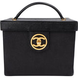 Chanel Black Caviar Leather 24K Gold CC Top Handle Vanity Case Handbag