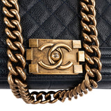 Chanel Quilted Navy Caviar Leather Large Boy Single Flap Crossbody Bag