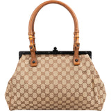 Gucci Monogram Canvas GG Bamboo Frame Top Handbag
