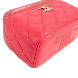 Chanel Quilted Lambskin Crystal Emblem CC Vanity Case Crossbody Bag