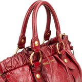 Miu Miu Vitello Lux Leather Gathered Satchel Handbag