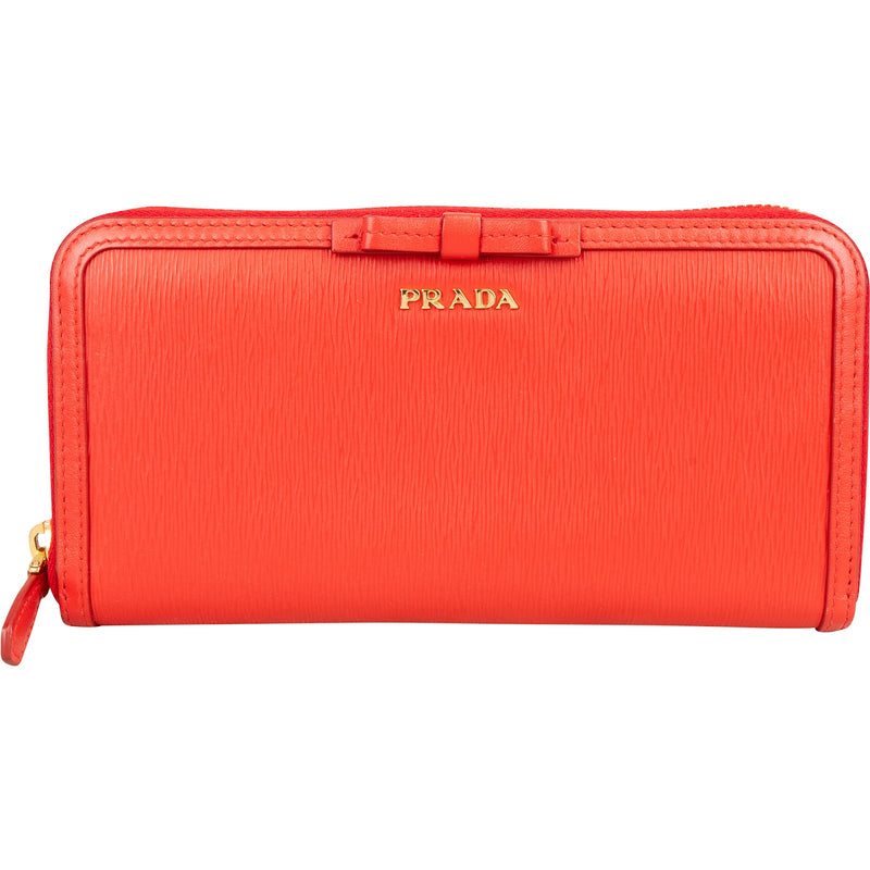 Prada Saffiano Leather Bow Zip Around Wallet