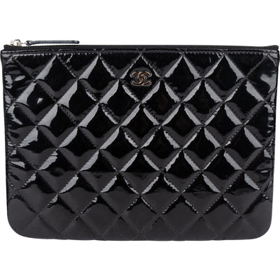 Chanel Quilted Patent Leather CC Clutch