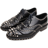 Prada Black Brushed Patent Leather Studded Brogue Loafer Shoes (EU 41)