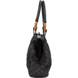 Gucci Black Leather GG Canvas Bamboo Frame Shoulder Bag