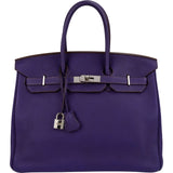 Hermès Iris Purple Taurillon Clemence Palladium Birkin 35 Handbag