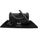Chanel Chevron Calfskin Palladium Medium Boy Single Crossbody Bag