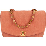 Chanel Quilted Cotton Small Diana 24K Gold Single Flap Crossbody Bag