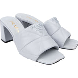 Prada Light Blue Quilted Nappa Leather Calzature Donna Mules Heel Sandals (35)